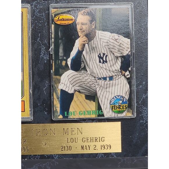 Vintage The Iron Men - Cal Ripken Jr. & Lou Gehrig Baseball Cards on Plaque - Picture 3 of 6
